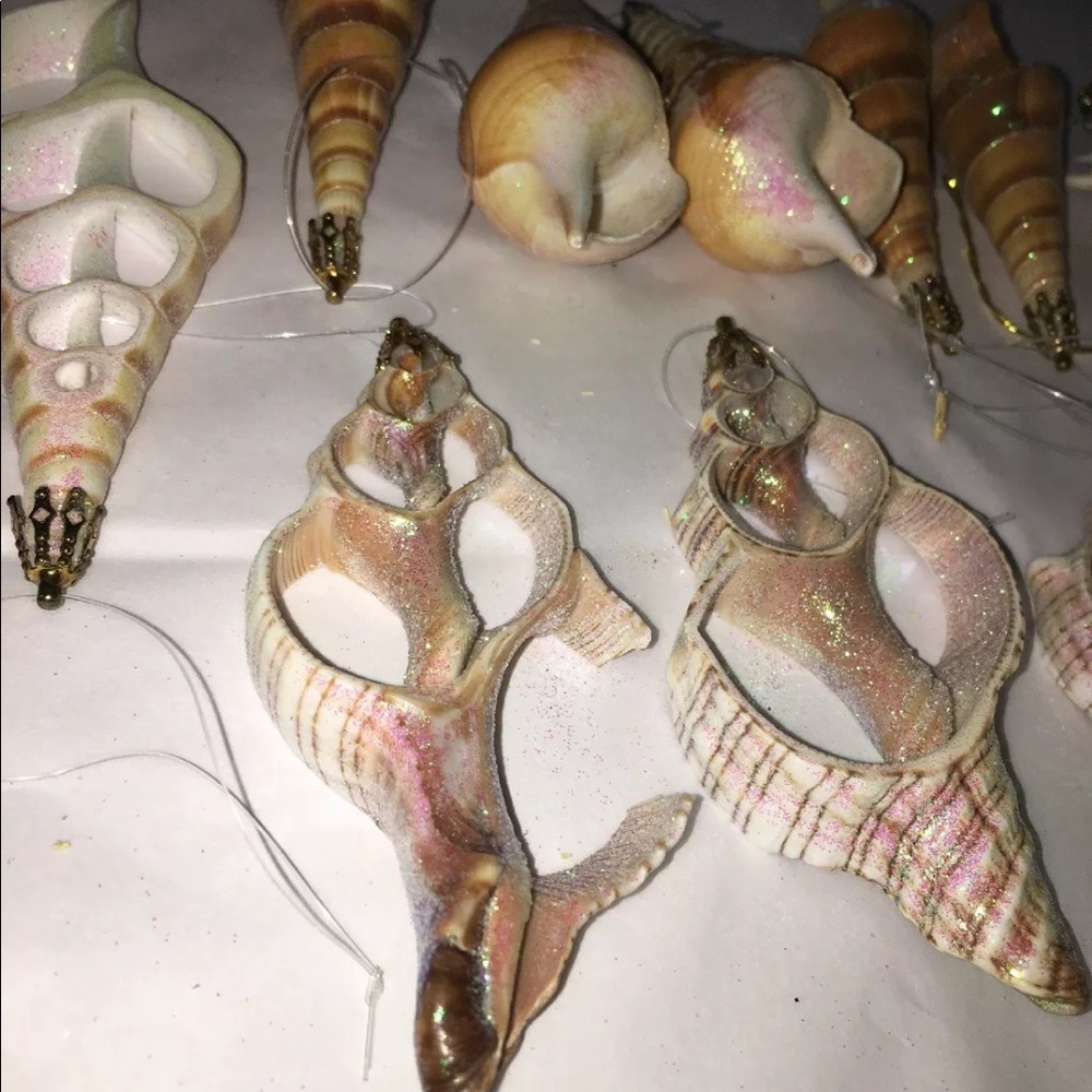 Seashell Christmas TREE ORNAMENTS LOT 12pc sparkly - Picture 4 of 5